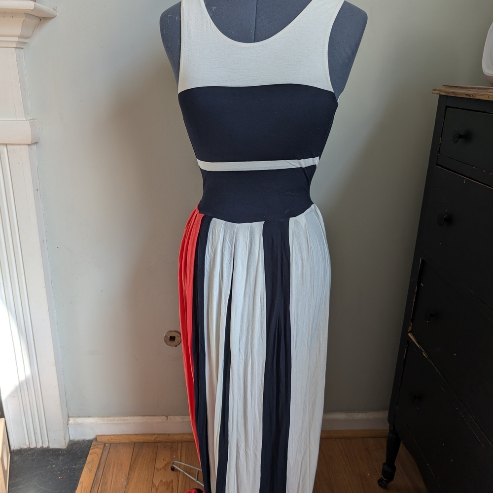 French Connection Blue and White Sheath Maxi Dress
